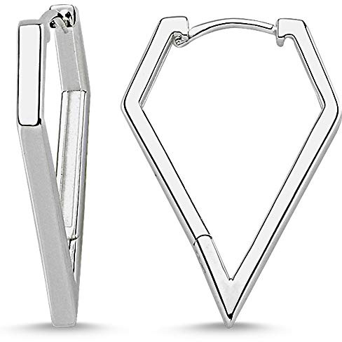 Vinani Damen Ohrringe 925 Silber - Klapp-Creolen diamantförmig glänzend - 925 Sterling Silber für Frauen - 2CSD