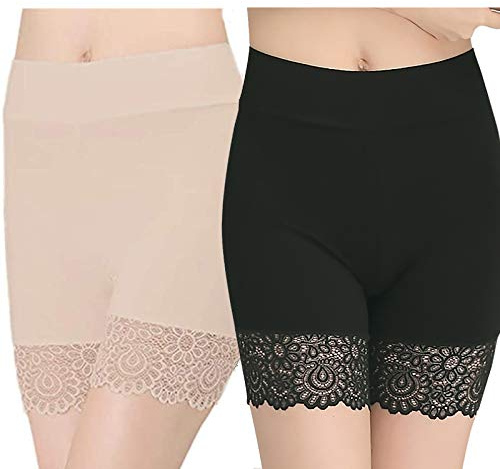 Lot de 2 paires de caleçons longs en coton anti-frottement pour femme, B-BK+SK-style1, taille unique