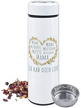 GRAZDesign Teeflasche mit Sieb to go für Mama, Thermosflasche für Mutter, Muttertagsgeschenk, Trinkflasche mit Teesieb, Edelstahl 500ml