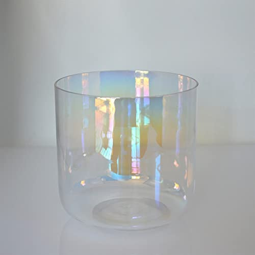 Bol chantant en cristal transparent avec étuis de transport robustes, maillet en daim et joint torique en soie, bol sonore Chakra for la méditation de yoga et la guérison par le son (Color : 8Inch F