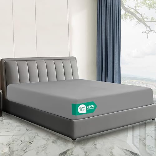 Linen World Hotel Quality 4FT Small Double Fitted Sheet (122×190cm) Grey – 26cm Deep Pocket Brushed Microfiber Bottom Sheet, OEKO-TEX Certified, Soft & Breathable Easy Care Bed Sheet