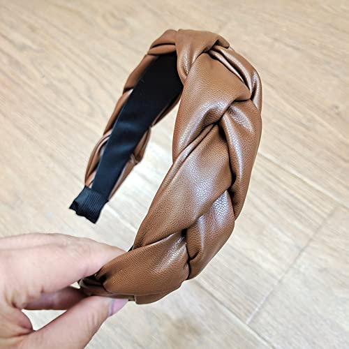 Duories Mode Pu Leder Twist Zopf Haar Accessoires,Vintage rutschfeste 3cm Breit Haarband,Elastische Stirnbänder für Täglichen Gebrauch,Geeignet für Dating Urlaub Reisen Yoga Wiedervereinigung,Braun