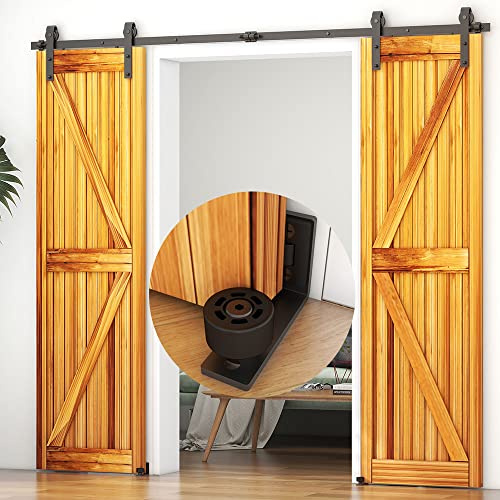 WOLFBIRD 274cm/9ft Schiebetürbeschlag Set Schiebetürsystem mit Bodenführung für Doppeltüren - Türbenutzung | Laufschienen für Schiebetüren - J Shape Aufhänger Set
