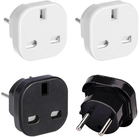 UK to European Plug Adapter,4 Pack EU Travel Adaptor Europe Converter Type C, E, F for Spain, France, Italy, Portugal, Germany, Netherlands, Greece, Poland, Turkey and More