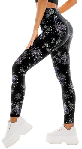 SINOPHANT High Waisted Leggings for Women - Full Length Capri Buttery Soft Yoga Pants for Workout Athletic, Galaxy, Large-X-Large