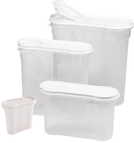 Novaliv Juego de 4 botes de salero y 3 botes de almacenamiento para esparcir 4 l + 2,4 l + 1,3 l con tapa, Envases para Alimentos, Cereales, Harina, Azúcar, Latas de Cocina, Organizador