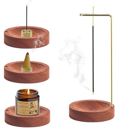 GETRICH Brûleur D'encens Inversé, Porte-Encens Multifonction, 9 Trous Brûleur D'encens, Porte-Encens en Bois pour Yoga, Méditation, Décor de Bureau à Domicile, Zen, Spa