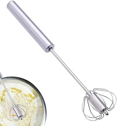 Batidor Semiautomático de Acero Inoxidable - Batidora de Mano Giratoria Con Mango Largo para Huevos y Mezclas - Herramienta de Cocina