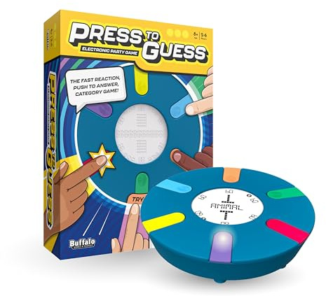 Buffalo Games - Press to Guess - Category Guessing Game - Electronic Game Board for Up to 6 Players - Guess and Challenge Guesses - Ages 8 and Up