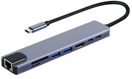 USB C Hub Adapter Laptop Docking Station 8 in 1 USBC Dongle to 4K HDMI,Ethernet,2 USB,Type-C,SD TF Card Reader,PD 100W Compatible with iPhone16/MacBook/Dell and Other Type C Laptops Device