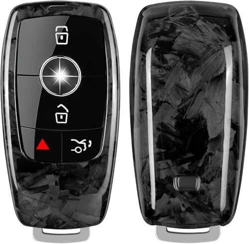T-carbon Kohlefaserschlüssel hülle kompatibel mit Mercedes Benz E Klasse C300 CLA GLB CLS580 GLE Klasse C43 GLC300 2016-2023 2024 Serie autoschlüssel hülle,Forged Black