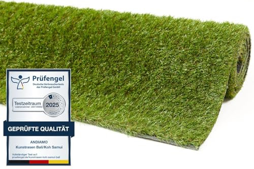 andiamo Kunstrasen Koh Samui - Rasenteppich Outdoor zuschneidbar in Premium Qualität - Kunstrasenteppich für Terrasse und Balkon, Grün 200 x 100 cm