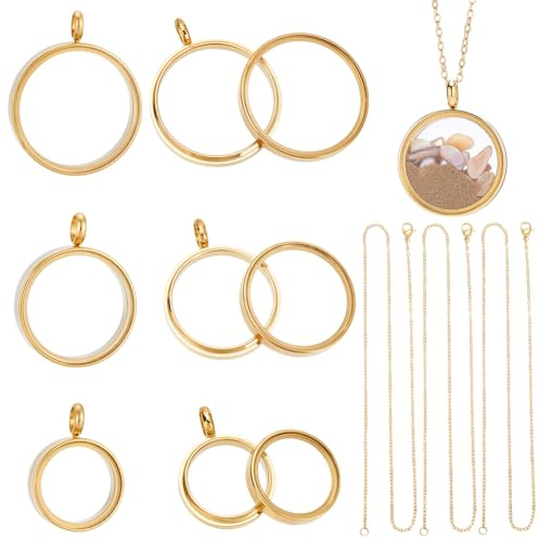 UNICRAFTALE 3 Set 18 Karat Vergoldete Memory Medaillon Anhänger Edelstahl Flach Rund DIY Herstellung Set Bild Foto Halsketten Kristall Medaillon Anhänger Schwimmender Glas Charm Zur Schmuckherstellung