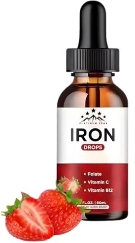 Liquid Iron Supplements Drops | 100% Natural Minerals Balance | with Added Vitamin C, Vitamin B12 & Folate Folic Acid | Substitute for Iron Tablets & Water | Supplement for Men & Women