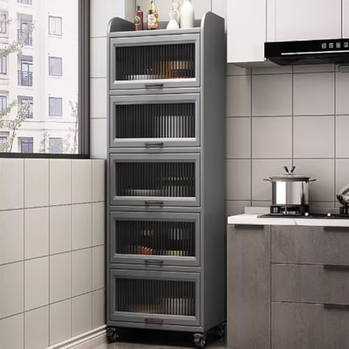 YVYKFZD Smal förvaringsvagn, Slim köksvagn, rullande bruksvagnar nischhylla på hjul, Rullvagn i bambu, utrymmesbesparande badrumsarrangör, for bagare, skafferi(Gray,6 Tier 23.6x15.7x75.1)