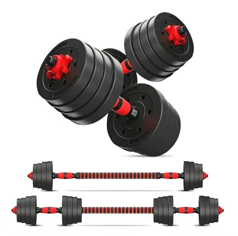 Creacloud Mancuernas Ajustables 20kg/30kg, Juego de Pesas y Mancuernas 2 en 1 con Barra de Conexión, Set dePesas Ajustables con Cierre Seguro para Gimnasio en Casa y Entrenamiento de Fuerza