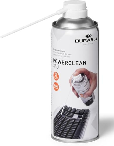Durable Druckgasreiniger Powerclean 350 (mit praktischem Sprühröhrchen, nicht brennbar) 350 ml, 582919 | Druckluftspray mit Sprühröhrchen, für Tastaturen & PC-Gehäuse, Reinigung empfindlicher Geräte an schwer zugänglichen Stellen