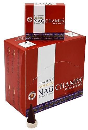 Vijayshree Golden Nag Champs - Conos de incienso Dhoop - Estuche completo, 12 cajas