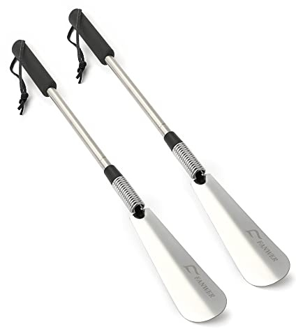 Fanwer Shoe Horn Long Handle for Seniors, Set of 2, Extendable (16 to 31) Metal Shoehorn, Wear Shoes without Bending, Suitable for People of Different Heights