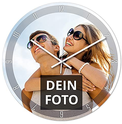 PhotoFancy® XXL Fotouhr personalisiert – Runde Wanduhr mit eigenem Foto – Kunststoff 60 × 60 cm – Quarzuhr