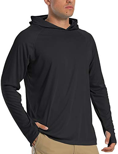 TACVASEN Sudaderas con Capucha Hombre Camiseta Proteccion Solar Hombre UPF 50+ Verano Camiseta Baño con Capucha Transpirable Sudadera Playa Negro, L