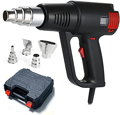 Pistola de Aire Caliente, 2000W Decapador Temperatura,Calentamiento Rápido, Modo de 2 Temperaturas, con Pantalla LCD, 4 Boquillas, Pistola de Calor para Pintura Removible, Retracción por Calor