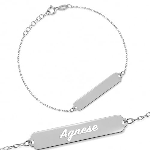 Sakrami Pulsera de Plata 925 Chapa para Niños color Oro Amarillo, Rodiado o Rosado + Caja de Regalo Personalizada - Pulsera para Nacimiento Comunión o Bautismo