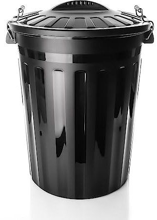 BigDean Wetterfeste Universaltonne mit Deckel Schwarz und 2 Tragegriffen | Clip Verschluss auch als Mülltonne, Regentonne und Futtertonne geeignet für Indoor + Outdoor geeignet - Made in Europe
