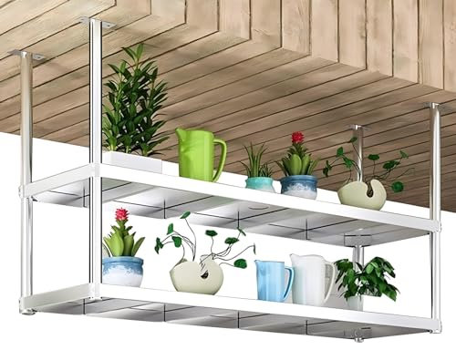 Stainless Steel Floating Shelf for Ceiling Mounted, Balcony Plant Stand Restaurant Wine Rack Wall Shelves, Industrial Hanging Display Racks, 2-Layer Multi-Purpose Organizer for Kitchen, Bar ( Size : 1