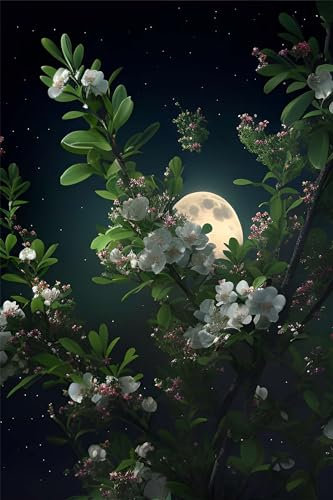 QiHon Diamond Painting Set für Erwachsene DIY 5D Diamant Painting Bilder Weiße Begonie Mond Malen nach Zahlen Diamant Malerei Set für Anfänger Kinder für Home Wall Decor 90x110cm