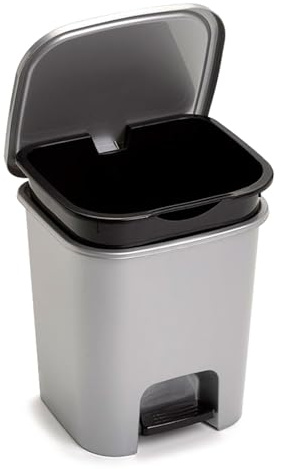 Acan Tradineur - Papelera con Pedal - Fabricado en Plástico - Incluye Cubo Interno Extraíble - Capacidad de 7,5 litros - Color Plata
