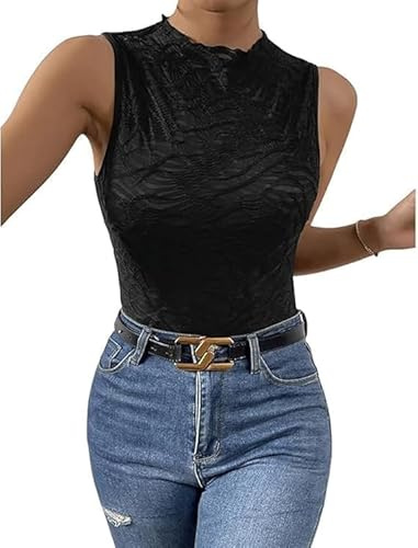 TTPSRY Body Donna senza Maniche Collo Alto Bodysuit Elegante Modellante Contenitivo Outfit Estivi Bodysuit Morbido versatile Comodo