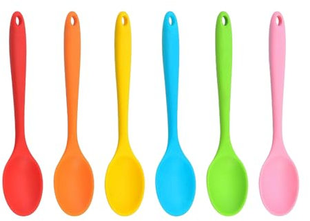 6 Pcs Silicone Spoons Set of Colorful Silicone Kitchen Spoons Heat-Resistant Cooking Spoon Cooking Spoons Nonstick Kitchen Spoon Cooking Tool for Cooking Baking Mixing