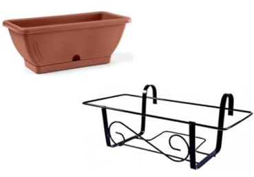 Generico BALCONIERA, CON CESSETTA PER BALCONE, RERISTENTE ALLA RUGINE,FERRO VERNICIATO, FIORIERA DA 50 CM, CAPIENZA DA 3L DI OTTIMA QUALITA', CASSETTA COLORE TERRACOTTA, PIANTE E FIORI, BASILICO,