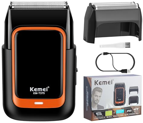 KEMEI Compact Foil Shavers for Men Face, Waterproof Close Shave Electric Shaver with Double Floating Blades Wet/Dry, Travel Electric Razor for Men Bald Head with Replaceable Foil Mesh