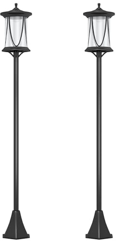 Outsunny Pack de 2 Farolas Solares Luces Solares de Exterior con Panel Solar Encendido y Apagado Automático IP44 para Terraza Patio 17x17x127 cm Negro