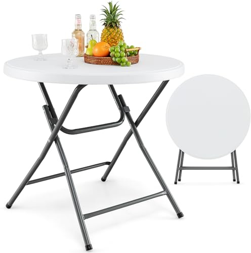 COSTWAY Tavolino Giardino Pieghevole 81 cm in HDPE con Gambe in Metallo | Tavolino Laterale con Piedini Antiscivolo, per Esterno e Interno, Picnic e Campeggio, Portata 75 kg