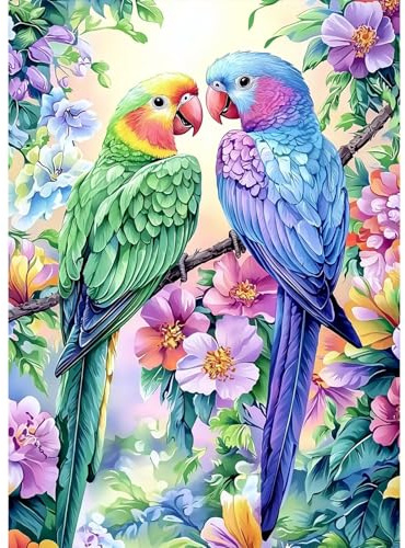 MAXBYE Diamond Painting Kits Erwachsene, Diamond Art Komplett Set DIY Bunter Papagei Diamant Bilder Anfänger, Runde Diamant Blumen Kristall Kreuzstich Für Wohn- & Schlafzimmer Decor Geschenk 30x40cm