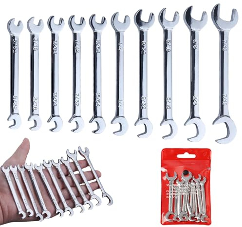 Lawnrden Set di chiavi a forchetta da 10 pezzi, set di chiavi sottili a doppia estremità aperta antiruggine, chiave metrica da 4-11 mm resistente alla corrosione |