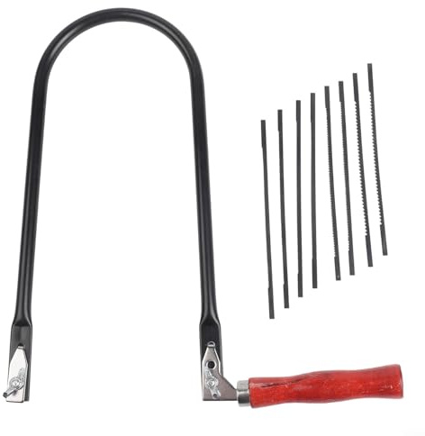 Noteflora Handheld U-Shaped Fret Saw 260Mm Steel Frame With Comfortable Wood Handle, Includes 8 Blades For Precision Wood Plastic Metal Work