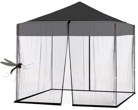 VOKAIS Zanzariera per Ombrellone 3x3, Rete Antizanzare per Ombrellone da Giardino Esterno, Universale Regolabile Schermo con porta a cerniera per Gazebo Ombrelloni tavoli da patio, AntiVento (Nero)