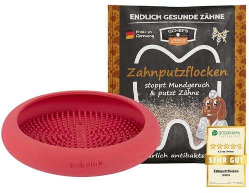 QCHEFS Zahnputzflocken Leckmatte UFO Leckmatte Hund Zahnpflege Futternapf | Bundle 2 Artikel, 140 g, Leckmatte UFO Pink, Slow Feeder, laktosefrei, getreidefrei, spülmaschinenfest