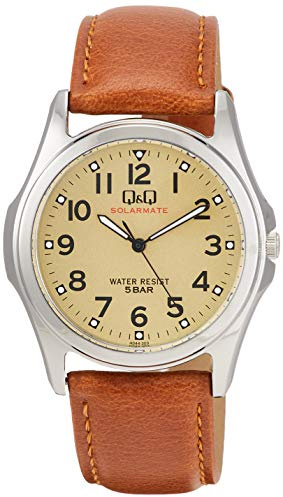 CITIZEN Q&Q Watch Solar Analog 5 ATM Water Resistant Leather Strap Brown Gold H044-303 Men’s