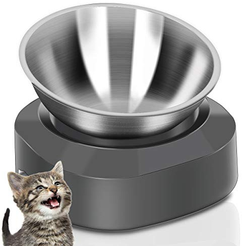 TANGN Gamelle Chat Surélevée, Acier Inoxydable,Bol pour Chat avec Support Antidérapant,Gamelle Eau pour Chats Orthopédique Anti-Vomissements, Design Ergonomique et Lavable au Lave-Vaisselle (1 Bol)