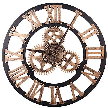 Reloj de pared grande de estilo vintage, redondo, de metal, silencioso, sin tictac, funciona con pilas, 45cm, se suministra con números romanos, relojes para salón, dormitorio, muebles de cocina