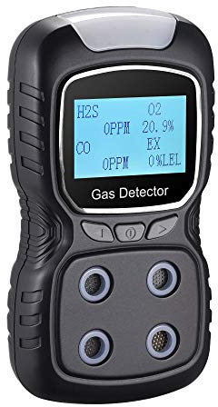 Scondaor Rilevatore di gas portatile multi monitor, ricaricabile 4 in 1, tester analizzatore con display digitale, allarme a vibrazione della luce del suono vocale (nero)