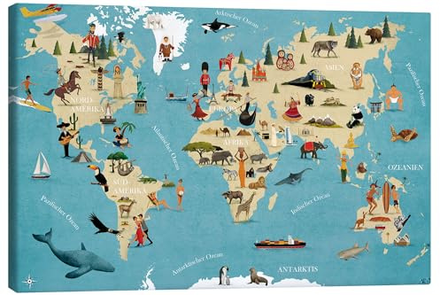 World map with animals (German) Canvastavla