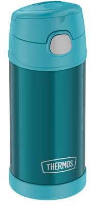 THERMOS kids FUNTAINER STRAW BOTTLE 0,35l, ocean teal, Thermosflasche für Kinder aus Edelstahl, mit Strohhalm, 12 h kalt, absolut dicht, für Schule, Kindergarten, Pause