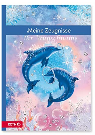 Zeugnismappe mit Gravur / A4 / Delfine / wattierter Einband / mit 10 Einlagen