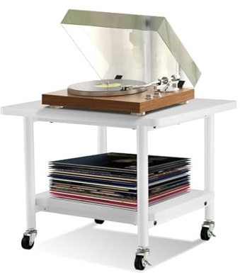 SFAREST Printer Stand with Storage, 2-Tier Under Desk Rolling Utility Cart with Lockable Wheels, Space Saving Mobile Printer Rack Shelf for Home Office (White)